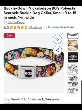 Buckle-Down Nickelodeon 90's Polyester Seatbelt Buckle Dog Collar, Small
